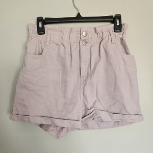 Womens Love Tree Lilac Light Purple paperbag high-waisted Denim shorts, Large